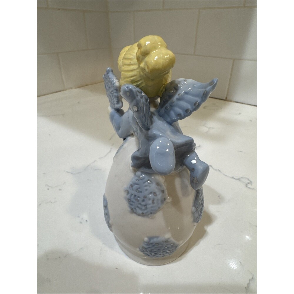 Ceramic Angel Bell with Blue Dress And Snowflakes Vtg Angels 5.25” - Picture 5 of 11